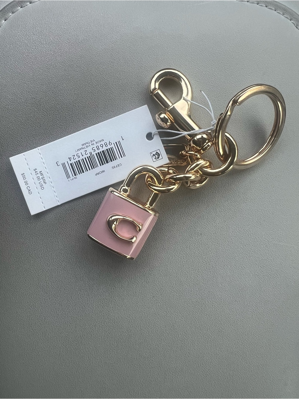 Coach Pink Enamel Padlock Key Charm with Gold Hardware